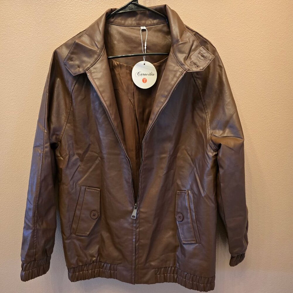 Woman's Brown Faux Leather Jacket by Caracilia